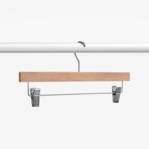 HOUSE DAY Natural Wood Hangers 14" Wood Bottom Hangers with Clips - 25pcs Wooden Pant Skirt Hangers
