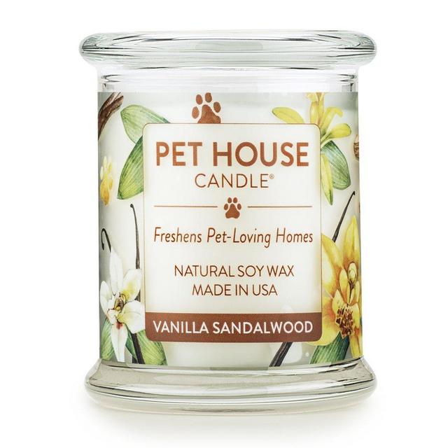 One Fur All-100% Natural Soy Wax 20 Fragrances Odor Eliminator, Up to 60 hrs Burn Time, Non-Toxic, Eco-Friendly Reusable Glass Jar Scented Pet House Candle, S, Pack of 1, Vanilla Sandalwood