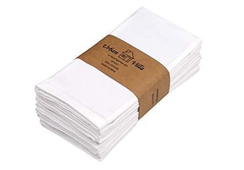 Urban Villa White 18 By 18 Inches Casement Weave Ultra Soft Premium Quality Dinner Napkins 100% Cotton Set of 12 White Cloth Napkins with Mitered Corners, Durable Hotel Quality, Pre-washed.