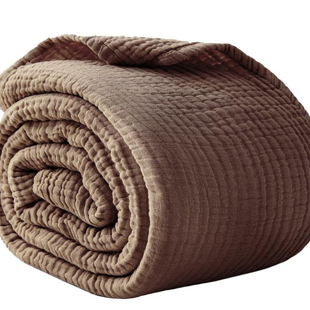 100% Cotton Muslin Blanket Large 50"x 70", Breathable and Lightweight Cotton Throw Blanket for Bed and Couch, Soft Cooling Summer Gauze Blanket for Adults All Season, Linen Brown