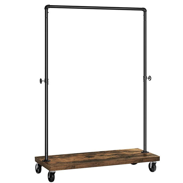 SONGMICS Clothes Rack, Industrial Pipe Style Rolling Garment Rack with Shelf, Lockable Wheels, Heavy Duty Clothing Rack for Laundry Room, Retail Store, Rustic Look UHSR65BX
