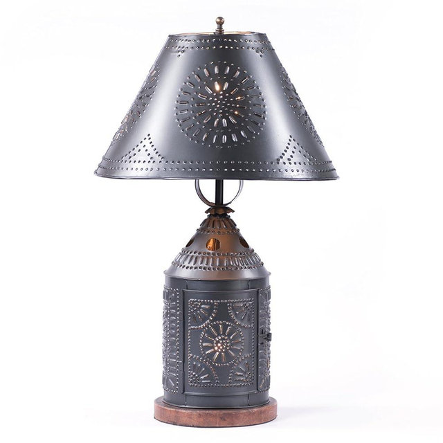 Irvin's Country Tinware Tinner's Revere Smokey Black Finish Table Lamp with Shade 25 Inches High