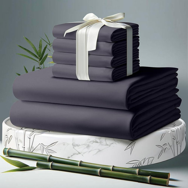 DECOLURE 100% Organic Viscose Derived from Bamboo Sheets Queen Size 6pcs - Ultra Soft & Luxuriously Cooling, 17" Deep Pocket, Double Stitching, Perfect for Hot Sleepers - Queen Bed Sheets (Grey)