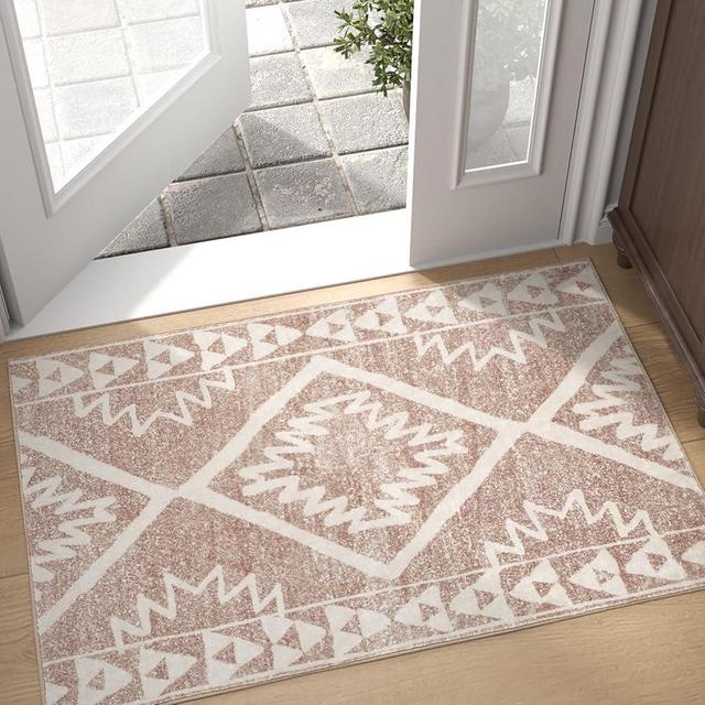 jinchan Boho Entryway Area Rug 2x3 Washable Non-Slip Rugs Moroccan Door Mats Small Soft Geometric Thin Farmhouse Carpet for Entrance Living Room Bedroom Bathroom Home Office Heathered Taupe