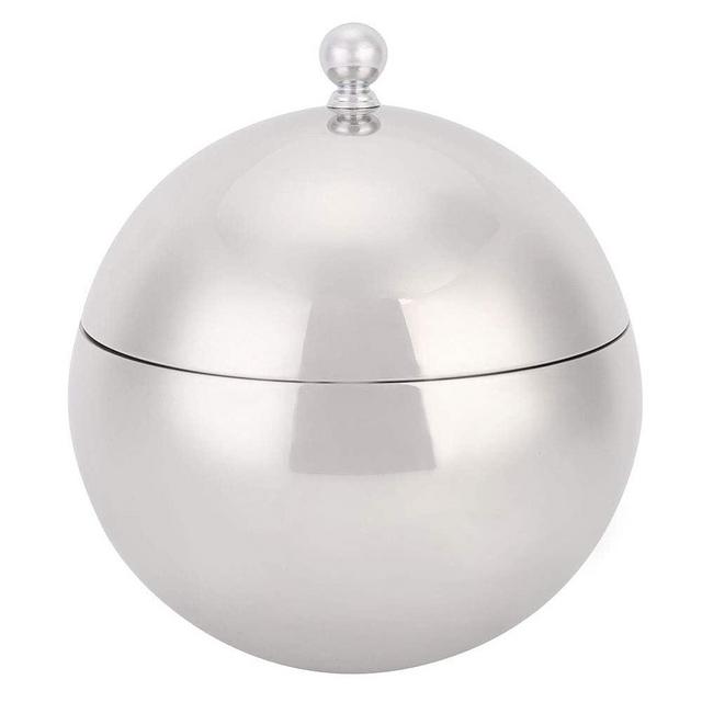 AUNMAS Double-Wall Stainless Steel Insulated Ice Bucket with Lid, 2 L, Spherical, Silver, Keeps Ice Cold & Dry for Home Bar, Chilling Beer Champagne and Wine