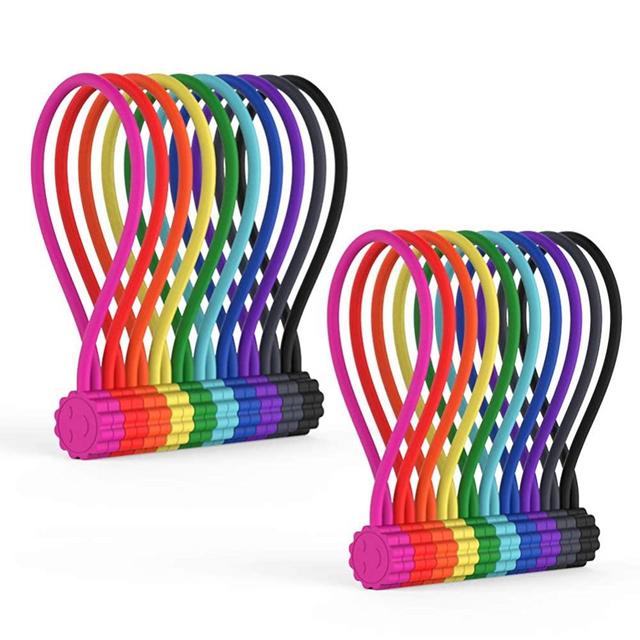 Rich&Ray 10Colors-20Pack Reusable Silicone Twist Ties with Strong Magnet for Bundling and Organizing Cables/Cords, Hanging or Holding Stuff, Can Be Used in Many Ways or Just for Fun