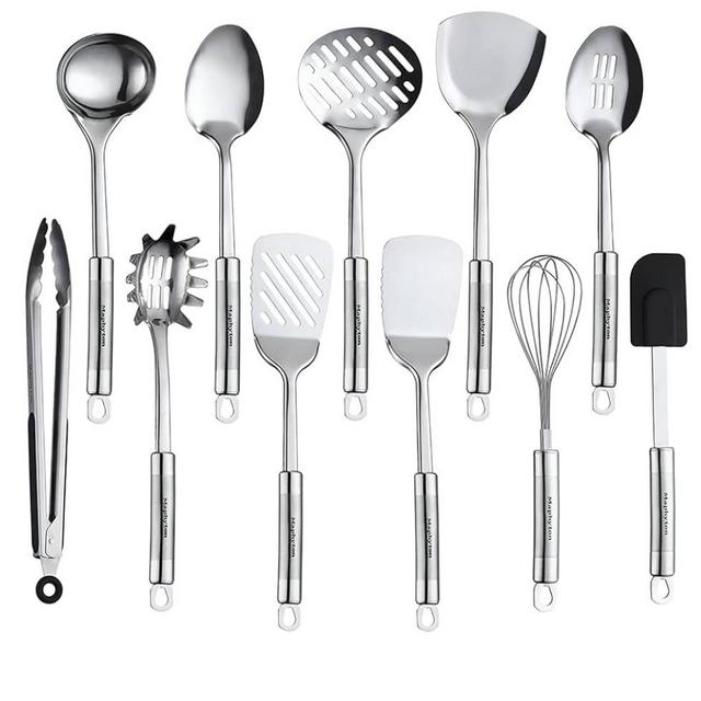 Cooking Utensil Set, 11 PCS Stainless Steel Kitchen Utensil Set, Nonstick Kitchen Gadgets Cookware Set with Spatula
