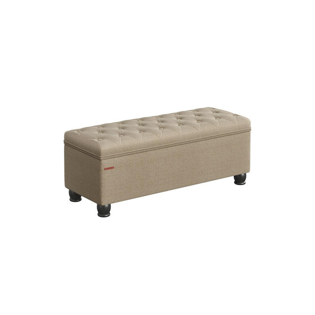SONGMICS 46.5" Storage Ottoman Bench Long Bed End Stool with Storage 330.6 lb Load Capacity Solid Wood Legs Camel Brown