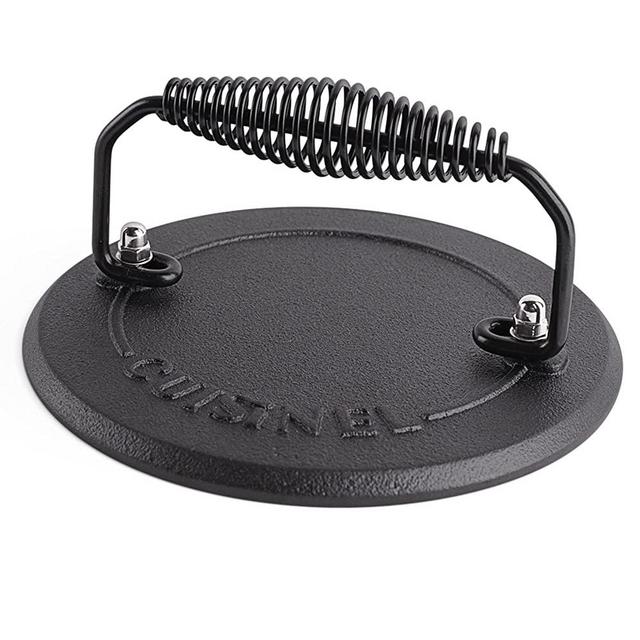Grill Press - Cast Iron Burger Press for Bacon, Steak and Smashed Hamburgers - 7.5"-inch Diameter Round Pre-Seasoned Heavy Duty 4-lb. Weight Sandwich and Panini Maker - Griddle, BBQ Grill Accessory