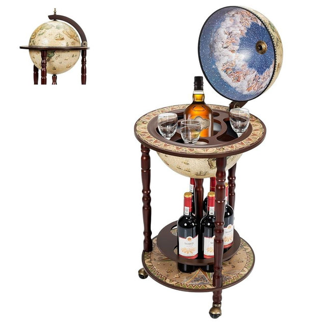 MEDIMALL Wood Globe Bar Liquor Cabinet, 16th Century Italian Replica Bar Stand for Liquor, Wine, Stemware, Vintage Alcohol Cart w/Liquor Shelves, Globe Bar Cart for Living Room, Dining Room