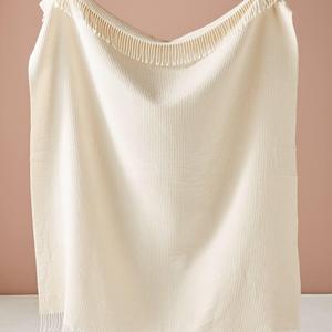 Fringed Waffle Throw Blanket - Beige