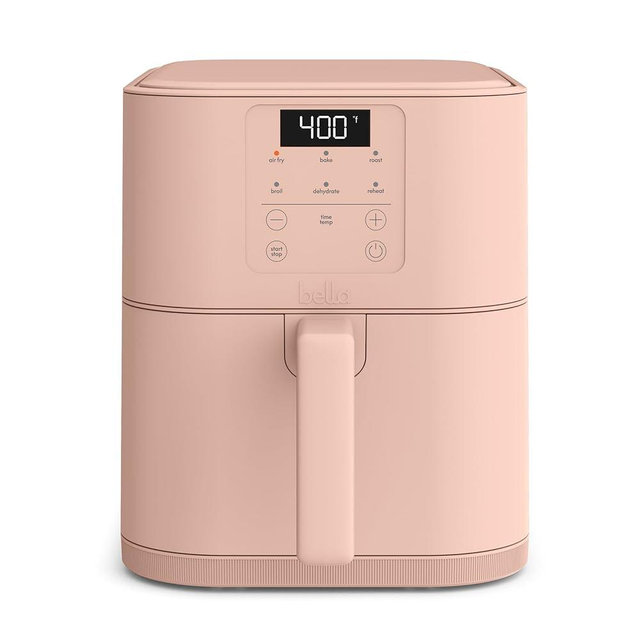 bella 6 Qt Slim Air Fryer, Fits-anywhere™ Kitchenware, EverGood™ Ceramic Nonstick Coating, Adjustable Temperature, 6 Preset Cooking Options, 60 Min Auto Shutoff w Audible Tone, 5lb Capacity, Blossom