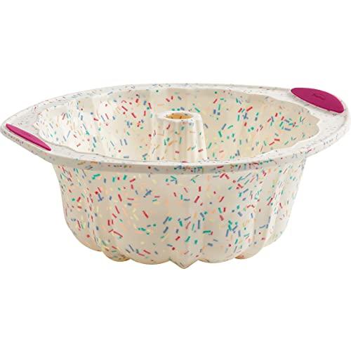 Trudeau, Structure Fluted Cake Pan Silicone Bakeware, Medium, Confetti White