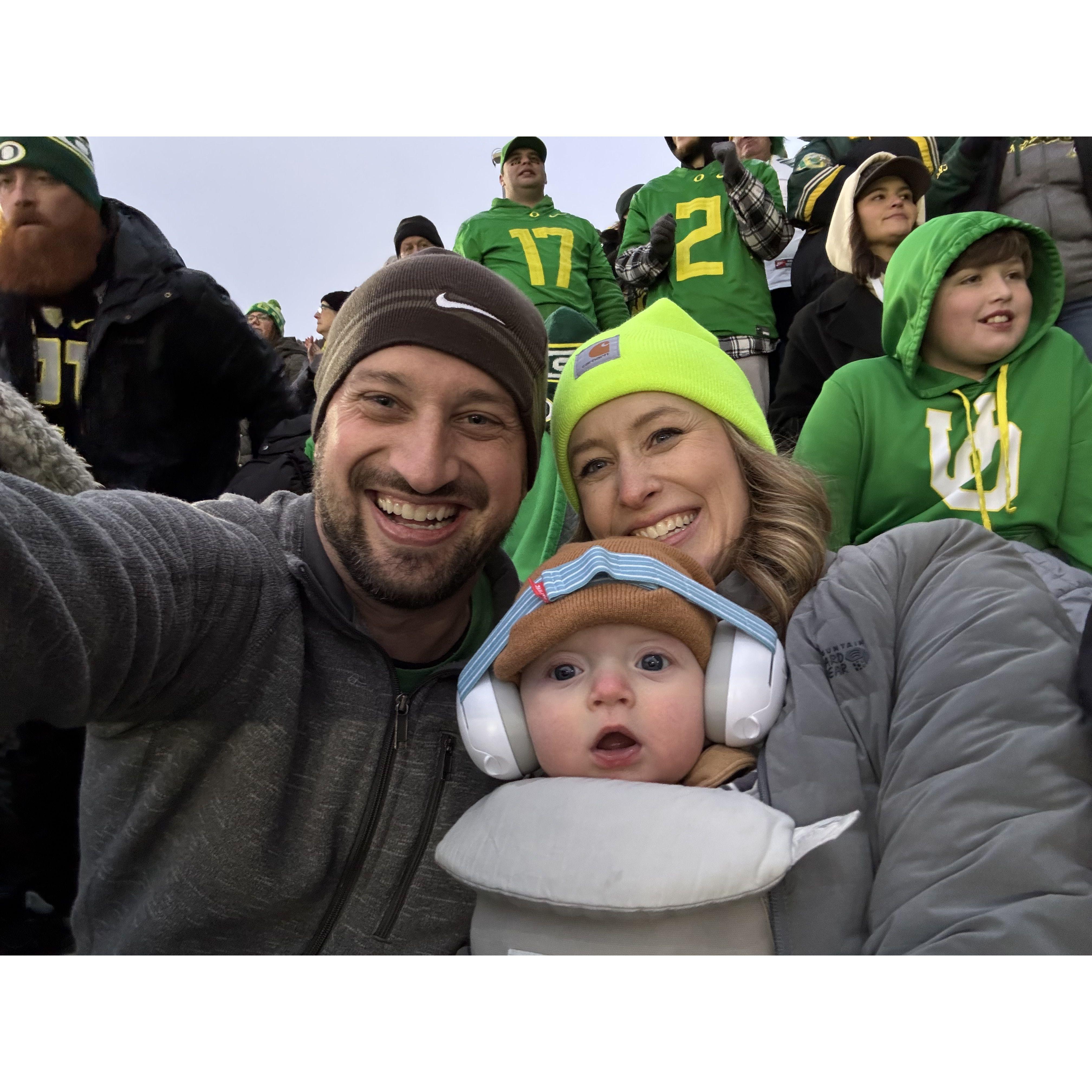 Calvin's first Ducks game! He was shocked at how many points Oregon scored!