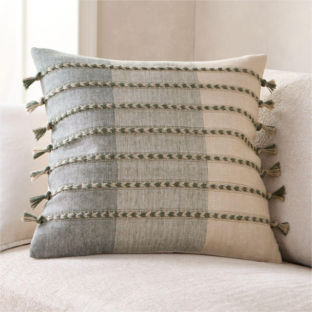 Isla Braided Stripe 23"x23" Shadow Sage Green Throw Pillow with Down-Alternative Insert
