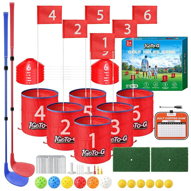 1GoTo-G Golf Bucket Game, Backyard Golf Game for Golf Enthusiast- Portable 6 Holes Golf Course Play Outdoor, Lawn, Park, Beach, Yard, Camping with Club.