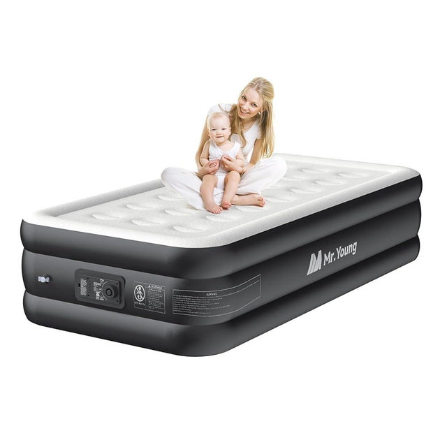 Mr.Young Air Mattress Twin with Built in Pump, Blow up Mattress, Colchones Inflables in 3 Mins Self-Inflation/Deflation, 18" Inflatable Mattress for Guests and Home, Camping, 650lb MAX