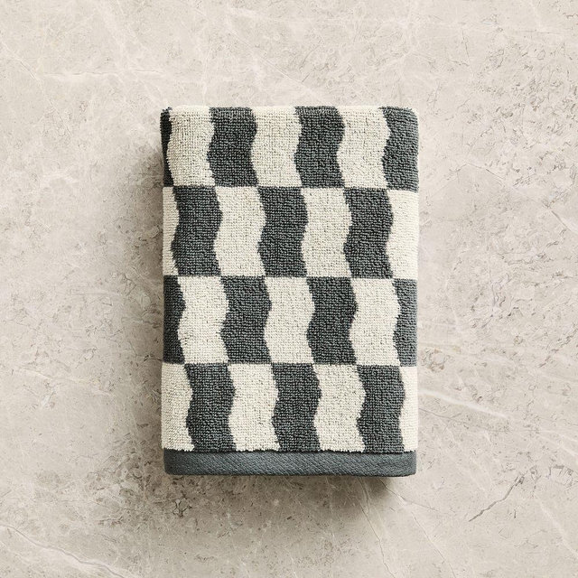 Wavy Blocks Hand Towel, Dark Aegean