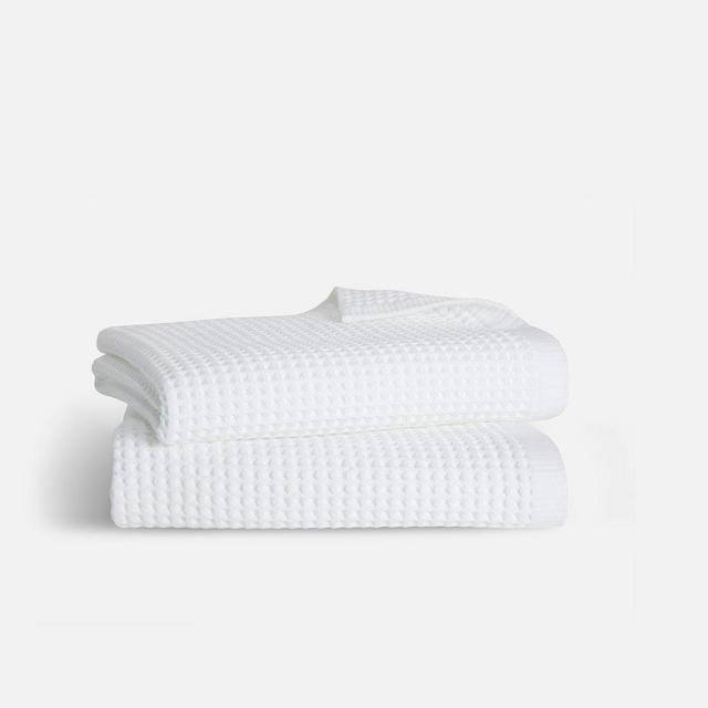 2 White Waffle Bath Towels