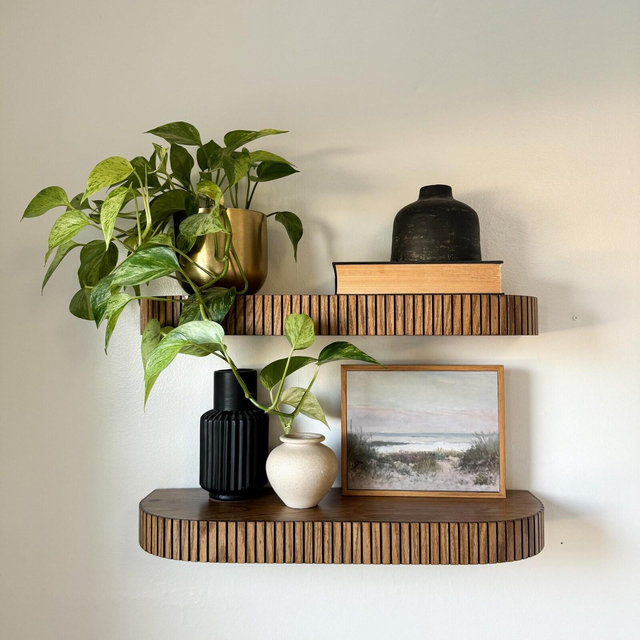 Custom rounded fluted floating shelf