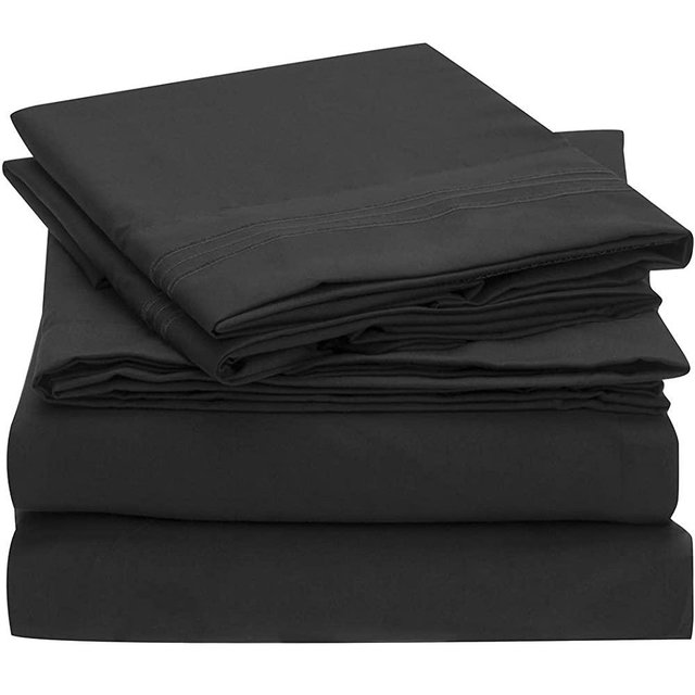 Mellanni Sheet Set Brushed Microfiber 1800 Bedding-Wrinkle Fade, Stain Resistant-Hypoallergenic-4 Piece (Full, Black)