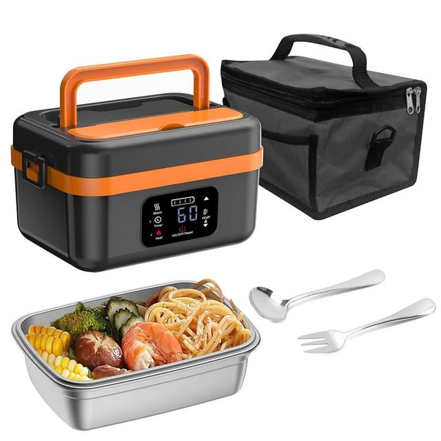 AERKINE Electric Lunch Box For Adults - Heated Lunch Box For Men Women Insulated & Self Heating, Battery Powered Food Warmers With Containers, Cordless Rechargeable Lunchbox For Drivers(Orange)