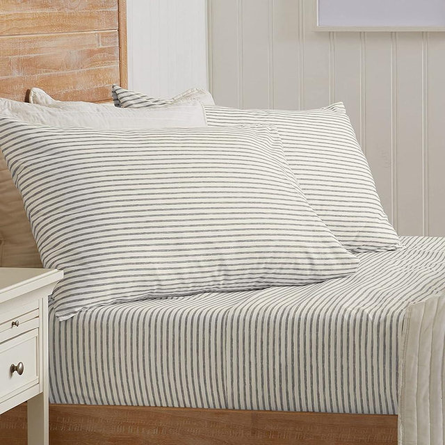 4-Piece Full Size Stripe Microfiber Sheet Set | Ultra-Soft, Brushed Bedding Sheets & Pillowcases | Wrinkle Free, Comfortable, All-Season Bed Sheets (Full, Light Grey)
