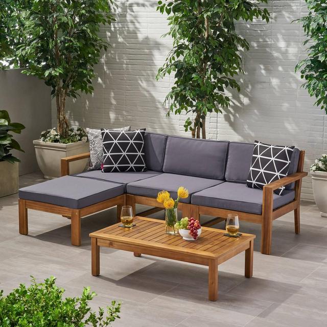 Santa Ana 5pc Acacia Wood Sofa Sectional Set Teak/Dark Gray - Christopher Knight Home