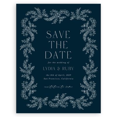 Darkest Teal, Blue Wedding Digital Save the Date - Petalo Portrait