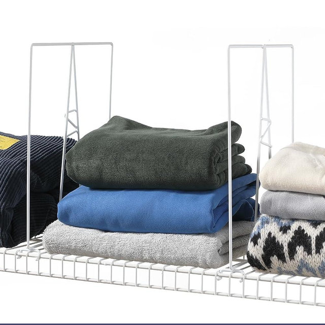 ziroland Tall Wire Shelf Dividers - 16 Inch (4 Pack) - White Closet Organization & Storage Organizer for 12" Deep Wire Shelving - No Tool Shelf Divider for Wire Shelves - Metal Shelf Accessories
