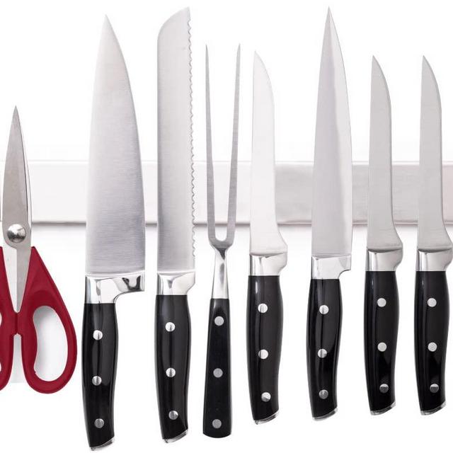Gorilla Grip Stainless Steel Magnetic Knife Strip, Heavy Duty, Wall Mounted Easy Install, Rust Resistant, Securely Store Knives on Magnet Bar, 12 Inch Holder, Kitchen and Workspace Versatile