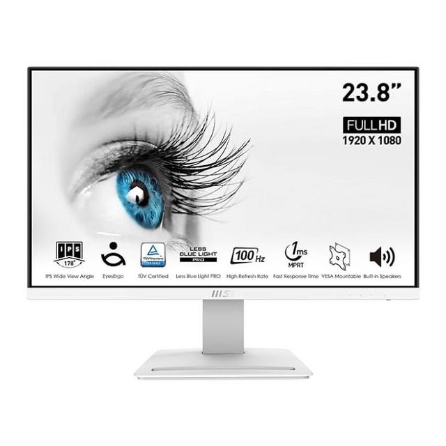 MSI Pro MP243XW, 24" Monitor IPS FHD (1920 x 1080) Non-Glare with Super Narrow Bezel 100HZ 1ms 16:9 with Tilt Stand, White
