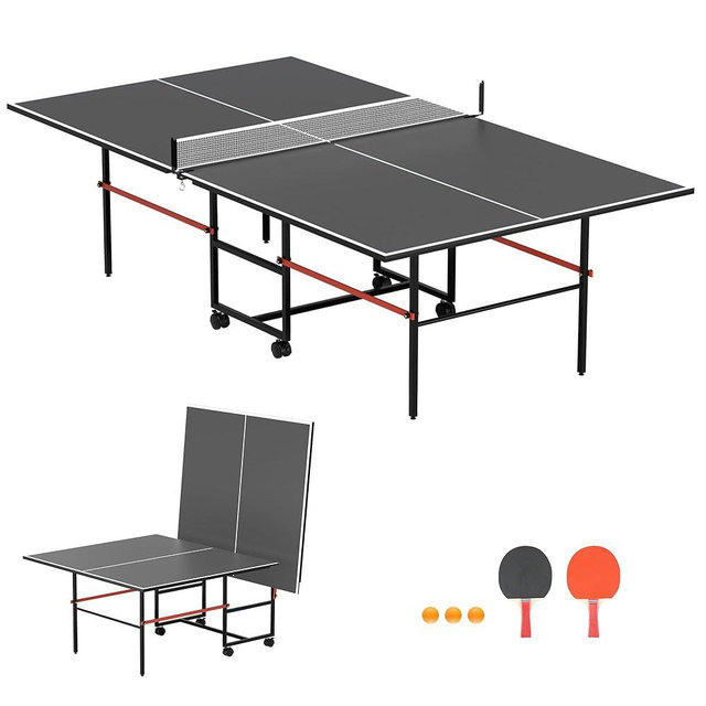 Foldable Ping Pong Table for Indoor/Outdoor, 8 X 4 FT Professional Table Tennis Table with Net, 2 Table Tennis Paddles and 3 Balls - Tournament Quality - Foldable with Single Player Playback Mode