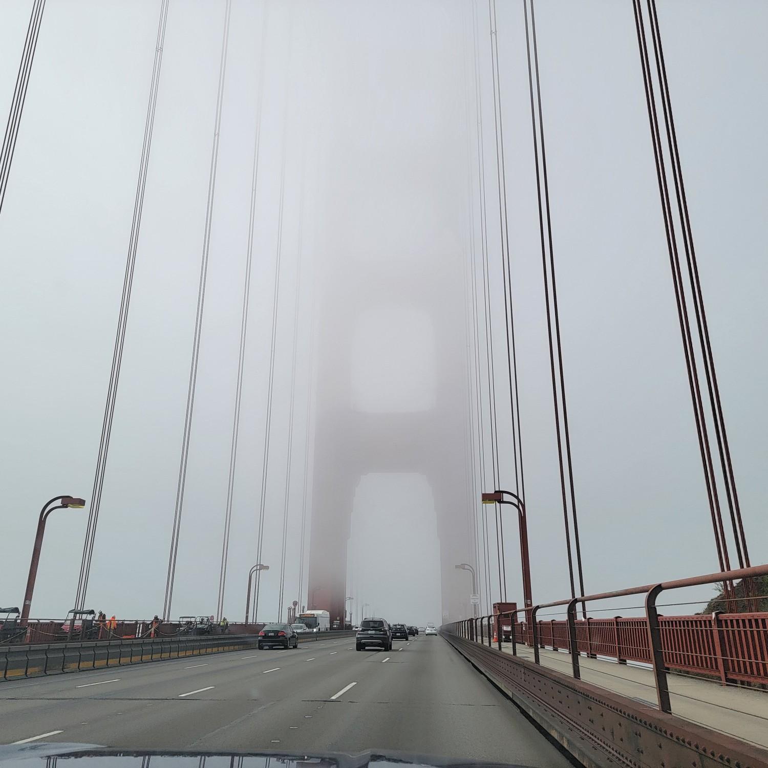Foggy view of the Golden Gate Bridge