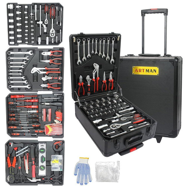 Campfun 899PCS Tool Set, Household Tool Kit with Rolling Tool Box, Complete Tool Box Set Hand Tool Set with Tool Box, Mechanic Tool Set Rolling Tool Set for Home/Auto Repair Tool Set, Black