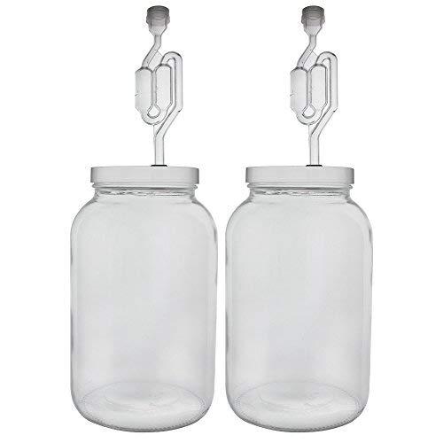Home Brew Ohio One gallon Wide Mouth Jar with Drilled Lid & Twin Bubble Airlock-Set of 2