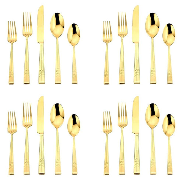Frank Lloyd Wright Tree of Life Gold 18/10 Stainless Steel 20pc. Flatware Set