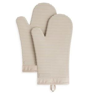 KitchenAid Ribbed Soft Silicone Oven Mitt Set, 7"x13", Milkshake 2 Count