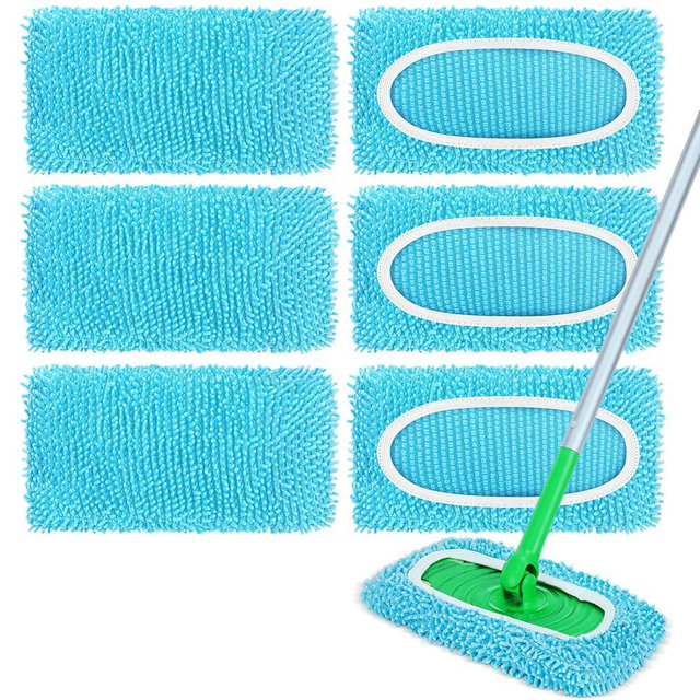 6Pcs Reusable Microfiber Mop Pads Compatible with Sweeper Mop, Replacement Wet Mopping pad Refills & Washable Dry Sweeping Cloths for Surface/Hardwood Floor Cleaning (Blue)