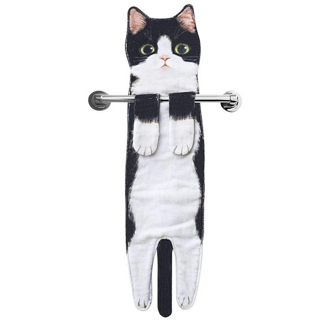 Cat Funny Hand Towels for Bathroom Kitchen - Cute Decorative Cat Decor Hanging Washcloths Face Towels Super Absorbent Soft- Housewarming Gift for Cat Lovers - Blackwhite