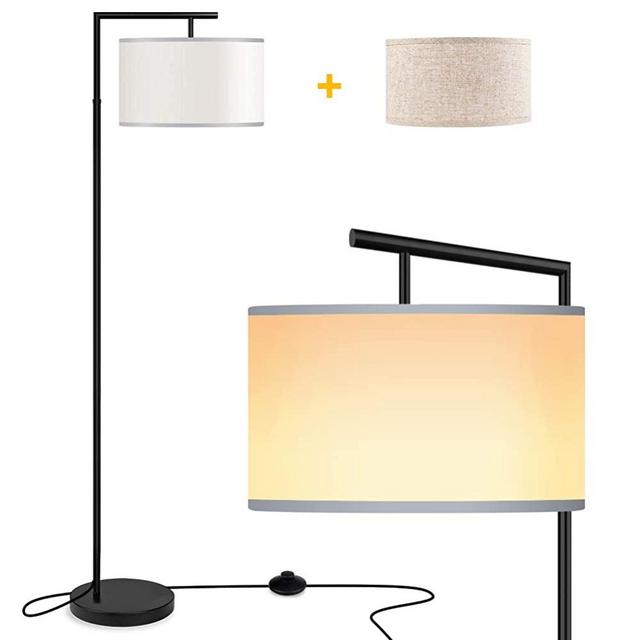 ROTTOGOON Floor Lamp for Living Room, Montage Modern Floor Lamp with 2 Lamp Shades & 9W LED Bulb, Montage Tall Pole Reading Standing Light for Bedroom, Study Room - Black