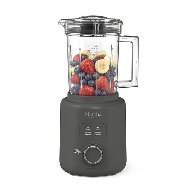 Martha Stewart 50oz Countertop Blender, Smoothie, Margarita & Ice Crushing Blender, BPA-Free Pitcher, 3 Speeds, 5 Presets, Auto-Clean Function, Dishwasher Safe, Stainless Steel Blades, Caviar Gray