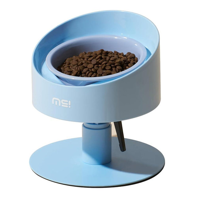 MS!MAKE SURE Adjustable Raised Cat Bowls, Ceramic Elevated Cat Bowls, Pet Bowl with Anti - Slip Rubber Pad, Leak - Proof, Lead & Cadmium Free, Whisker - Friendly, for All Life Stages of Age Blue
