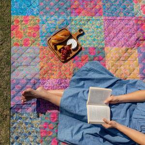 Picnic Blanket Tote - Bright Patchwork Zinnias