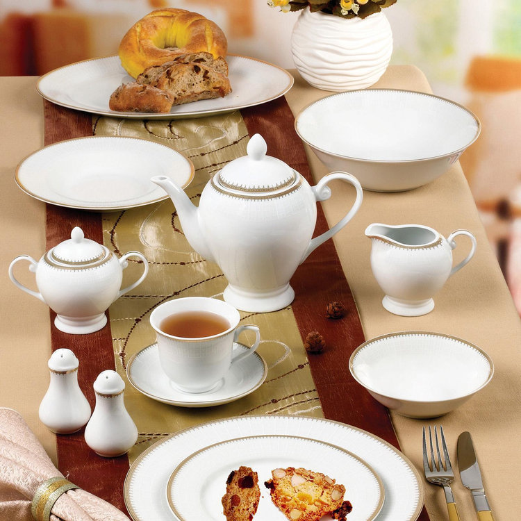 Lorenzo Import, Georgette 57-Piece Gold Border Dinnerware Set