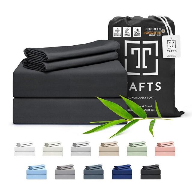 Tafts Bamboo Sheets Cali-King Size Bed Sheets 5 Piece Set, Pure 100% Organic Bamboo, 17” Deep Pockets – Luxuriously Soft, Silky Smooth, Cooling, Double Stitched, Lifetime Quality Guarantee (Black)