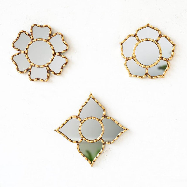 Small Gold Accent Set of 3 Mirrors from Peru | Decorative Vintage mirror for wall art decor | Peruvian vintage-style Mirror with bronze leaf