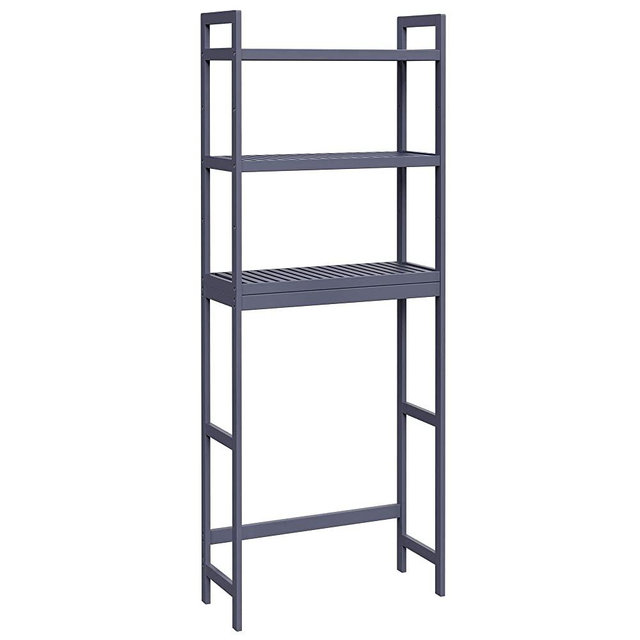 SONGMICS Over-the-Toilet Storage, 3-Tier Bamboo Bathroom Organizer with Adjustable Shelves, Multifunctional Toilet Rack, Static Load Capacity 33 lb per Tier, Easy to Assemble, Gray UBTS001G01