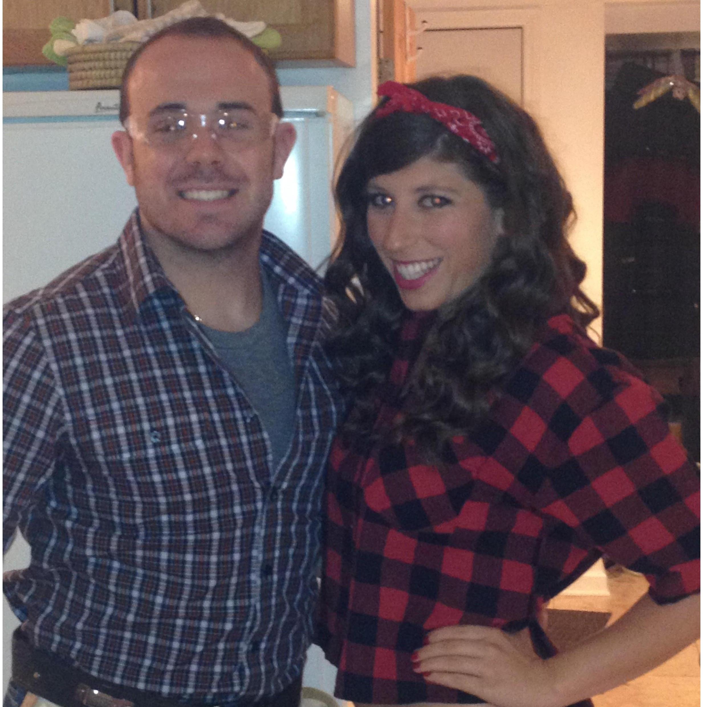 2013: Our first Halloween! I believe we were construction workers?