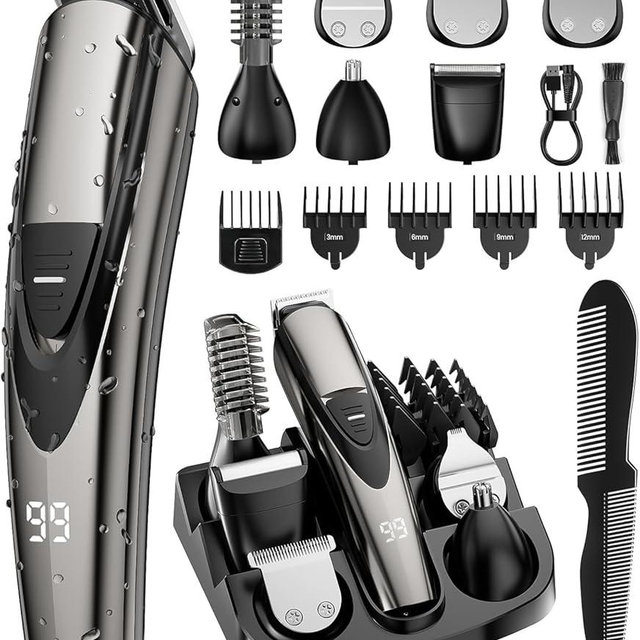 SHPAVVER Electric Beard Trimmer for Men: 16-in-1 Professional Barber Hair Clippers - Cordless Grooming Kit - Turbo Speed & Precision Blades